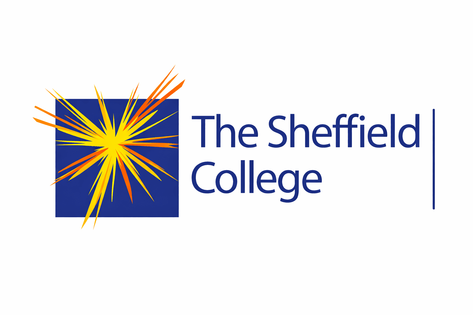 Blue square logo with starburst design