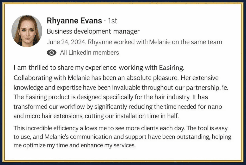 Rhyanne Evans testimonial about working with Melanie Martin and Gold Button Collective, highlighting expertise, support and business growth.