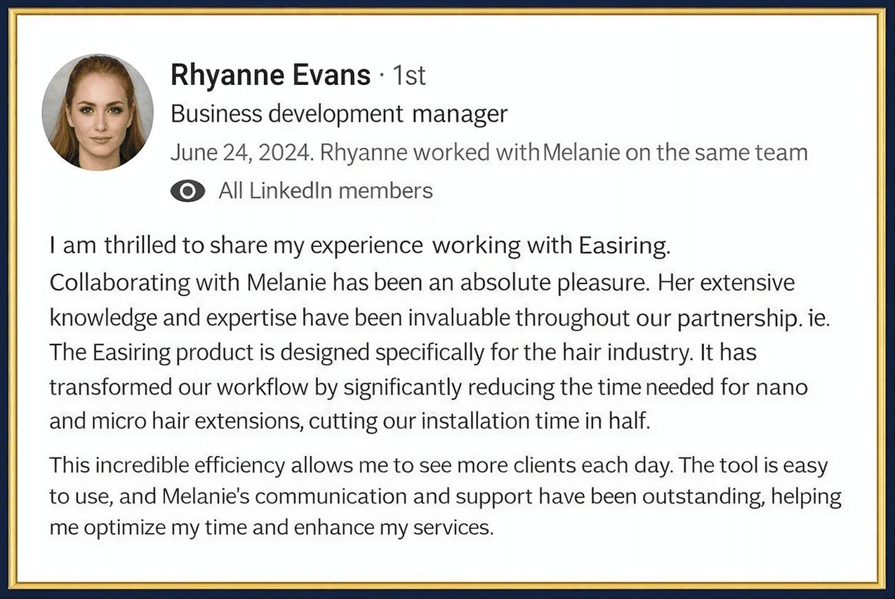 Rhyanne Evans testimonial about working with Melanie Martin and Gold Button Collective, highlighting expertise, support and business growth.