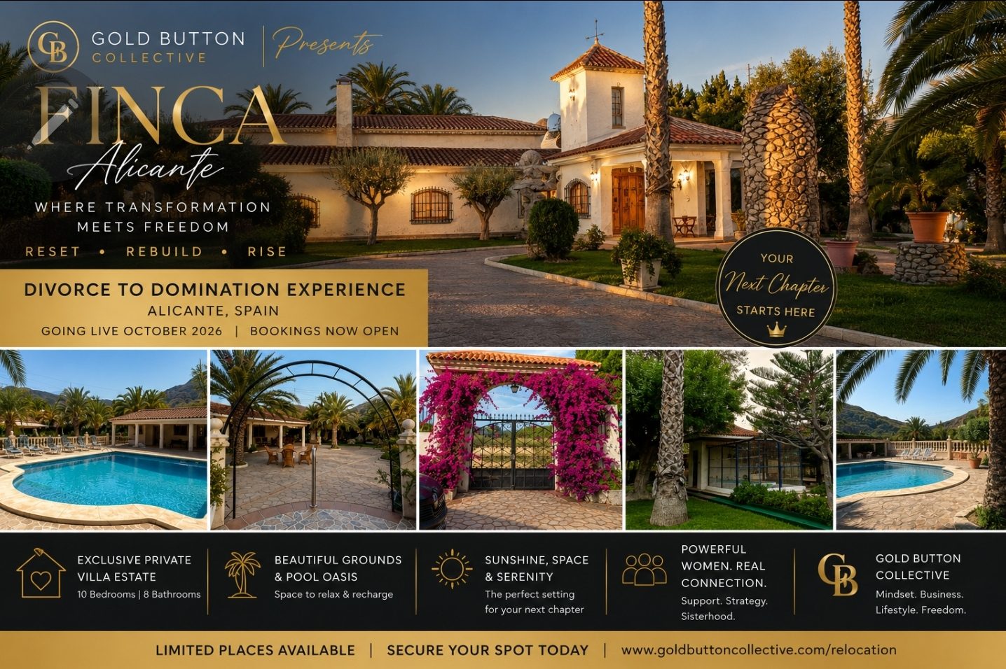 Divorce to Domination Experience in Alicante, Spain at a luxury private villa by Gold Button Collective.