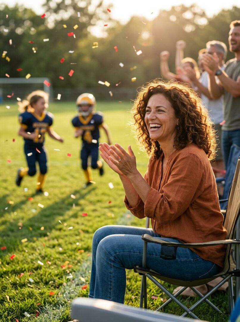 Mother celebrating her child's success after rebuilding confidence and life following divorce.