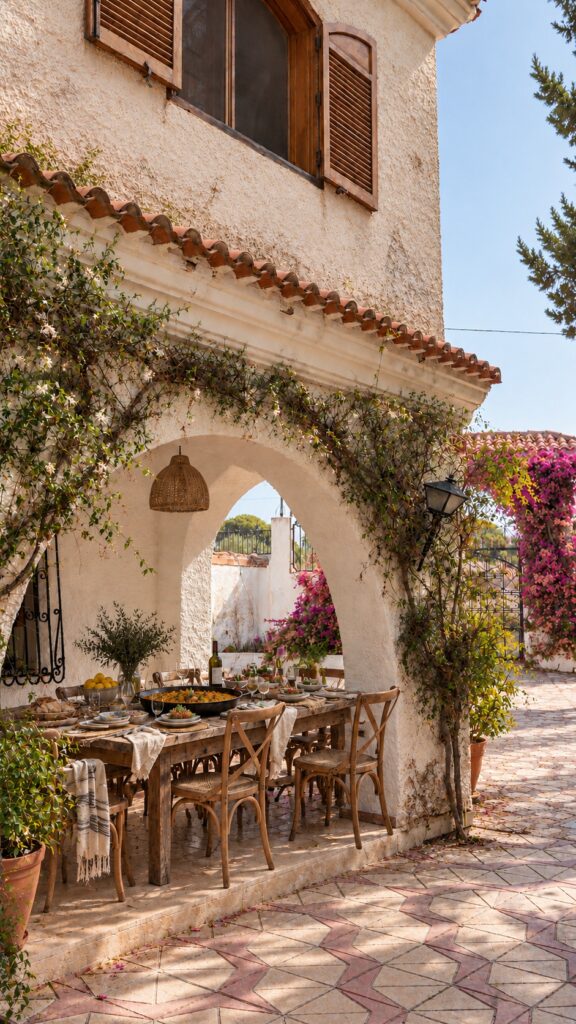 Mediterranean outdoor dining table prepared for the Divorce to Domination retreat