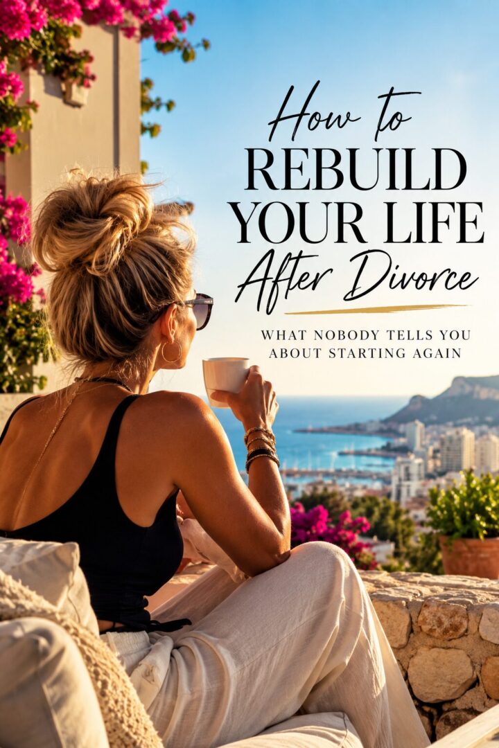 Woman rebuilding her life after divorce overlooking Alicante, representing the Divorce to Domination™ approach by Gold Button Collective