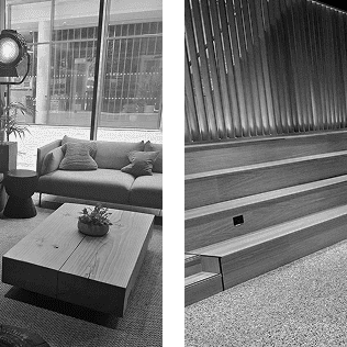 Minimalist space with tiered seating