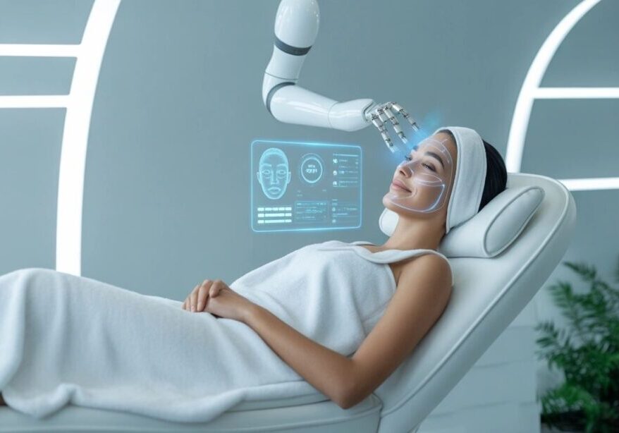 Woman receiving high-tech skincare procedure